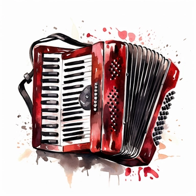 Accordion sharp illustration clipart, watercolor art, insane detail, white background