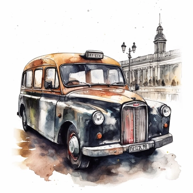 water color London Cab Clipart, isolated on white background