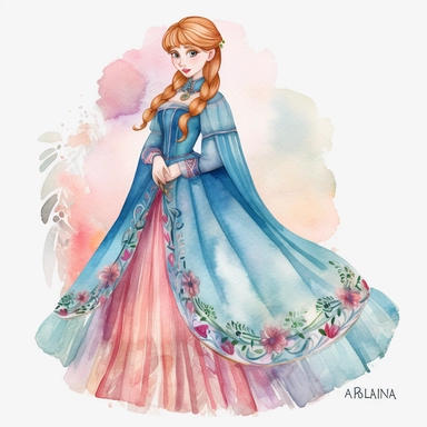 watercolor clipart, Anna from Frozen, high detail, single design, 8k