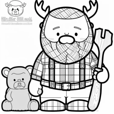 Cute Lumberjack Clipart Images, Wilderness Clipart, Lumberjack Clip Art, Lumberjack Illustrations #PNW Deer Bear Clipart, Camping Clipart Basic simple cute cartoon outline, isolated on white background, children's coloring page, thick crisp lines, black and white, outline art, coloring book