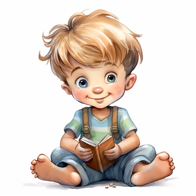 a happy little cute boy in a five-year-old, book, style by Lusy Fleming, folk art, watercolor, clipart elements, smooth gradients, black contour outline, ultra detailed, white background, super clear, high quality