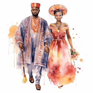 foue wedding watercolor clipart with african couple