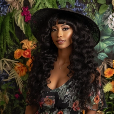 photorealistic editorial photoshoot of beautiful black model clipart posing for a photoshoot , skincare photoshoot, themes of bright summer and a refreshing spa atmosphere , wearing a long lacefront wig
