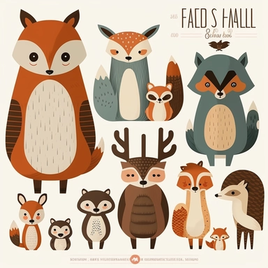 stylized woodland animal family portraits clipart