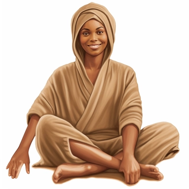 Clipart actionpose of brown skin woman sitting, having a spa day, wearing a spa robe with spa clay on her face, hyperrealistic