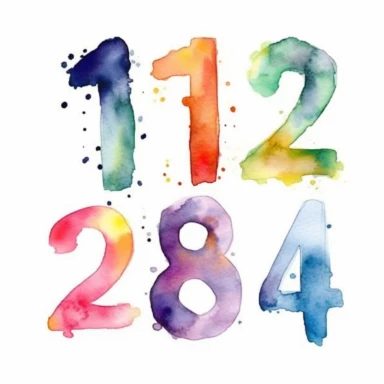 Watercolor NUMBERS:1,2,3,4,5,6,7,8,9,0: Clipart by Henry Rivers, light pastel colors, Sketch, simplicity,Transparent white background, png