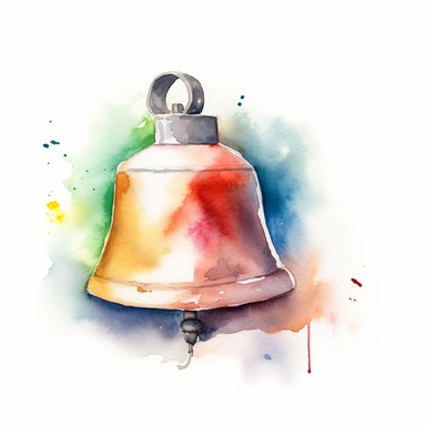 Watercolor cowbell clipart, white isolated background, space out, hd