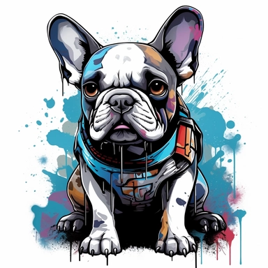 graffiti style french bulldog clip art white background