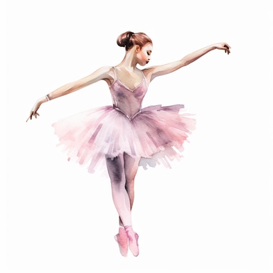 Create a clipart of a watercolor painting of a ballet dancer with a tutu and ballet shoes. No Background