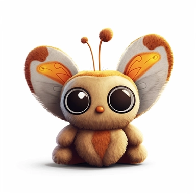 realistic digital painting, clipart of cute plush butterfly toy on white background