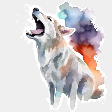 Watercolor dog barking clipart, white isolated background, space out, hd