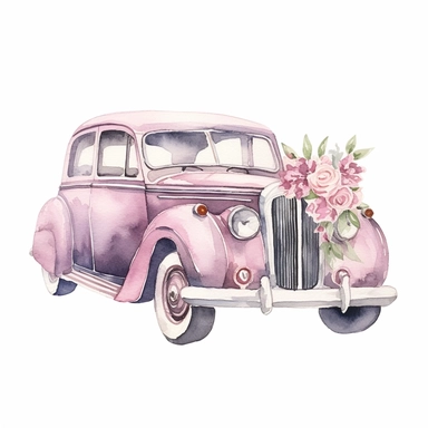 watercolour wedding car, clipart on white background, highly detailed, professional color gradation, clean sharpness