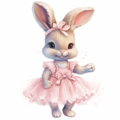 watercolour cute animated whimsical baby rabbit wearing cute pastel pink ballet dress and ballet shoes cute beautiful facial features ultra detailed ultra photo real intricate detailed png image ,high definition,300dpi,graphic clipart,computer graphics