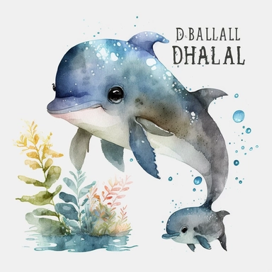 Cute Baby Dolphin Watercolor Clipart Set Kawaii Dolphin Adorable Baby Fish