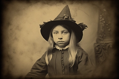 Sinister Victorian photo of a young witch, daguerrotype, clipart, spaced out, hd,