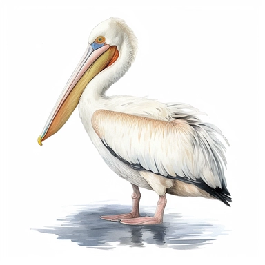 American White Pelican bird, water color style, clipart, white background