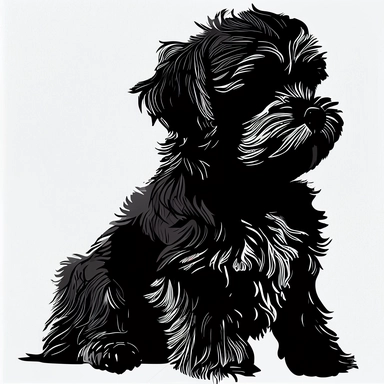 Havanese puppy, front view, black silhouette, portrait, simple outline, vector, logo design, clipart, isolated, no background, .75 gutter