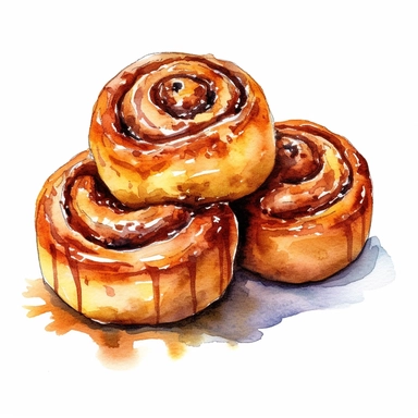 a watercolor clipart of cinnamon rolls, white background