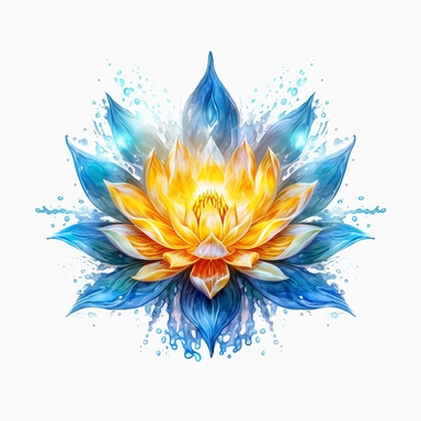 PIERCING snow lotus banana oak tree, oak white fire BLUE flame, light, golden sun, mighty flowers, pristine, sparkling, white flame, fire light mega epic flowers of epicness, cool and spiky, owning everything, floral art, no background, beautiful, no text, clipart, watercolor