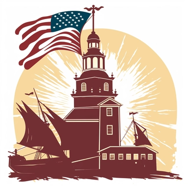 clipart image with iconic symbol, flag, and historic landmark from the American Revolution, perfect for DIY project and craft