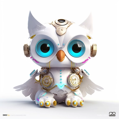 Kawaii owl, wallpaper owl, gods art, aion, jewelry, A team of 6 supportive, curious, nerdy computer cats and robots, clipart by Sarah Anderson, pure white background