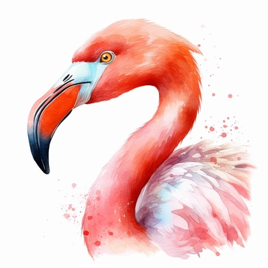 pink flamingo head, detailed, cartoon style, 2d watercolor clipart vector, creative and imaginative, hd, white background