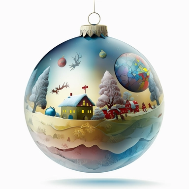 Children's picture book illustration style Christmas bauble, colourful illustration, high definition, 8k, very detailed, fine detail, sharp focus, illustration, white background, clipart