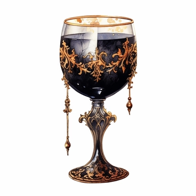 watercolour Victorian Gothic fancy wine glass, dark Gloomy shades of gold, mysterious, fantasy, highly detailed, 32k, isoplated on a white background, clipart - <@1098423716465102849> (relaxed)