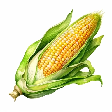 watercolor, hyper realistic, white background, white margins, 16k, ultra detailed clipart, cut out image, hand-drawn a golden ear of corn, capturing its plump kernels and vibrant green husk, symbolizing the bountiful harvest season.n the style of enchanting watercolors, halloween, jerry pinkney, website, embroidery, soft mist, handcrafted designs