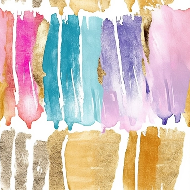 Rainbow Pastel Paint Strokes Clipart, with gold glitter and silver foil