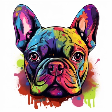 graffiti style french bulldog clip art white background
