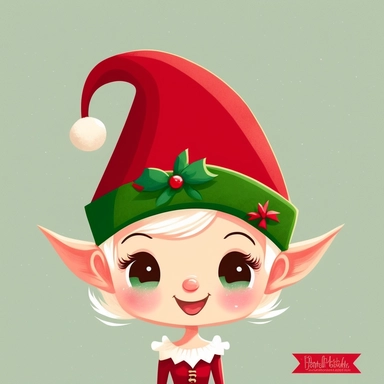 beautiful clipart of Christmas elf, happy, christmas hat, by Disney, flat design, digital art