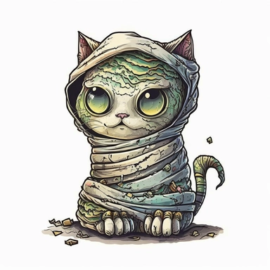 cute mummy cat halloween, Watercolor style, Clipart,highly detailed on white background