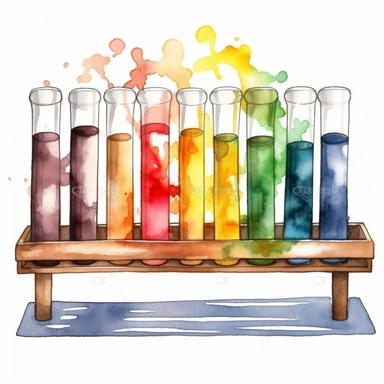 test tube rack chemistry clipart watercolor style, high-quality digital art, bright, colorful, soft lightning, white background