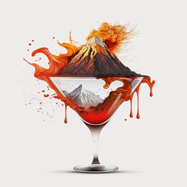 cocktail with a, erupting volcano inside de glass, clipart, illustration, white background