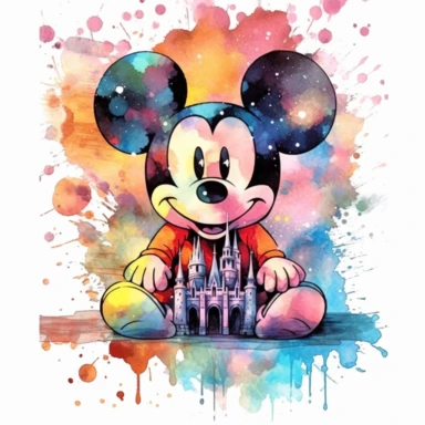 Watercolor Mickey Fantasy Png Clipart, Printable Fairytale Disney Mickey Art Print Svg, Magical Storybook Scrapbook Ephemera, isolated, cyberpunk style, isolated, 4k