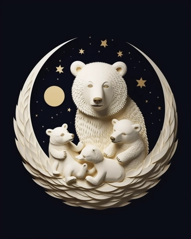 flat lay, png image, clip art: : christmas, celestial, moon, mother bear and baby bear,professional lighting,cinematic lighting, long shadows, saturated contrast, hyperdetailed,32k,v-- 5.1