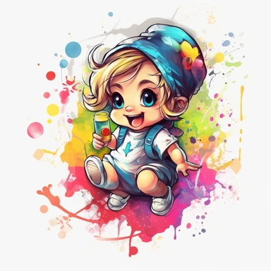 cute happy baby doc, fairy tale, vibrant colors, Clipart Graphic, disney coloring page, graffiti, white background, 8k, hd