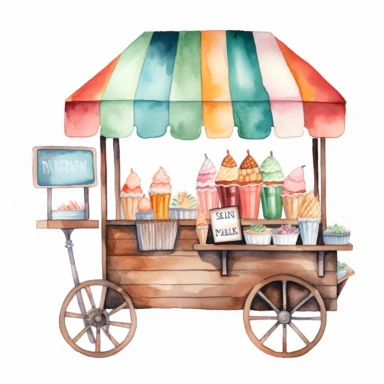 Ice Cream Stand Watercolor Sublimation Clipart, Clipart, white background, no watermark, no text, no word,