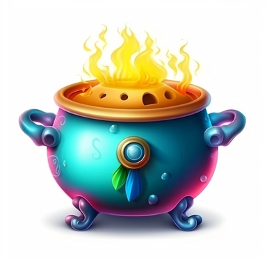 cute semi-realistic 3d wizard's magic cauldron clipart, isolated on white background