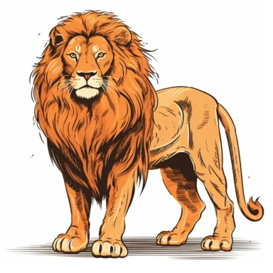 Drawn African Lion, isolated on a plain solid white background, clipart