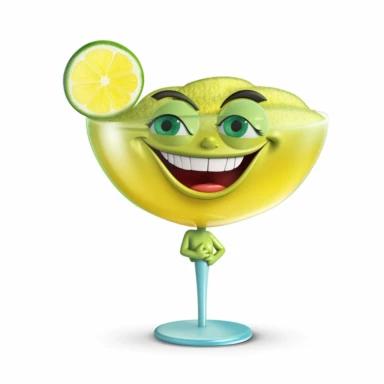 cartoon happy female margarita drink, no people, face expressions, ultra detailed, white background, clipart, 300 DPI,