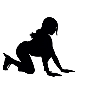 Express all balck silhouette of cat pose woman ling face down and stretching tow arms and legs like a dog clipart