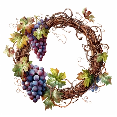 watercolor ultra realistic and hyper detailed illustration of a Grapevine wreath with intertwined branches, clipart, white background