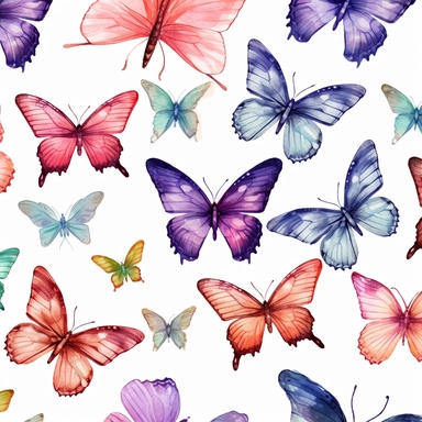 Butterflies, Watercolor, vector, white background, clipart, Seamless patterns, repeating patterns design, flat illustration,outlined , Vector, 4K, Art station, digital print, highly detailed clean, A detailed illustration a field,3D vector art, cute and quirky, fantasy art, watercolor effect, bokeh, Adobe Illustrator, hand-drawn, digital painting, low-poly, soft lighting, bird's-eye view, isometric style, retro aesthetic, focused on the character, 4K resolution,vector image, photorealistic maste