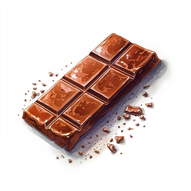 one Chocolate bar clipart on a white background, in the style of watercolor illustrations, tilt-shift lenses, detailed sketching, vibrant color choices, elaborate borders, isometric, assemblage pieces, no watermark, text, 300 DPI , typography, shapes do not stick together, no text in the picture, on a white background