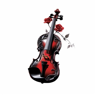 black and red glass transparent violin, rose digital clipart on white background