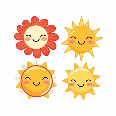 cute sun illustration, style of japanese illustration, clipart collections on white background