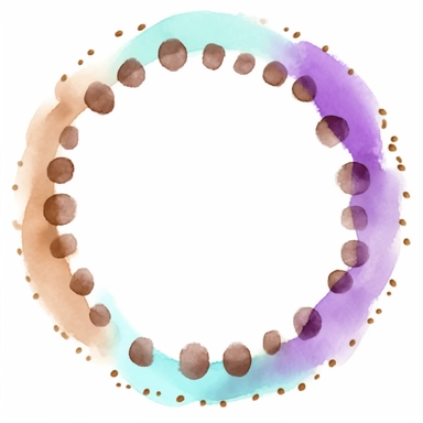 circlet made out of circles and brushstrokes, lavender solid painted center, spilling over the edges, hand-drawn watercolor pencils, prominent visible brush strokes, watercolor clipart png on white background with free margin