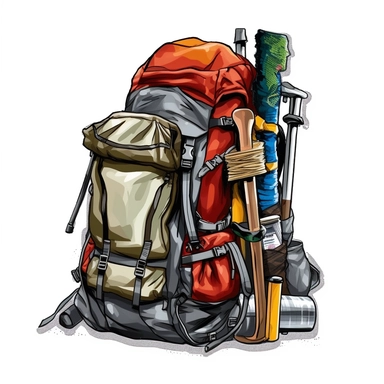 comping backpack ,the hiking stuff, backpack clip art, white background
